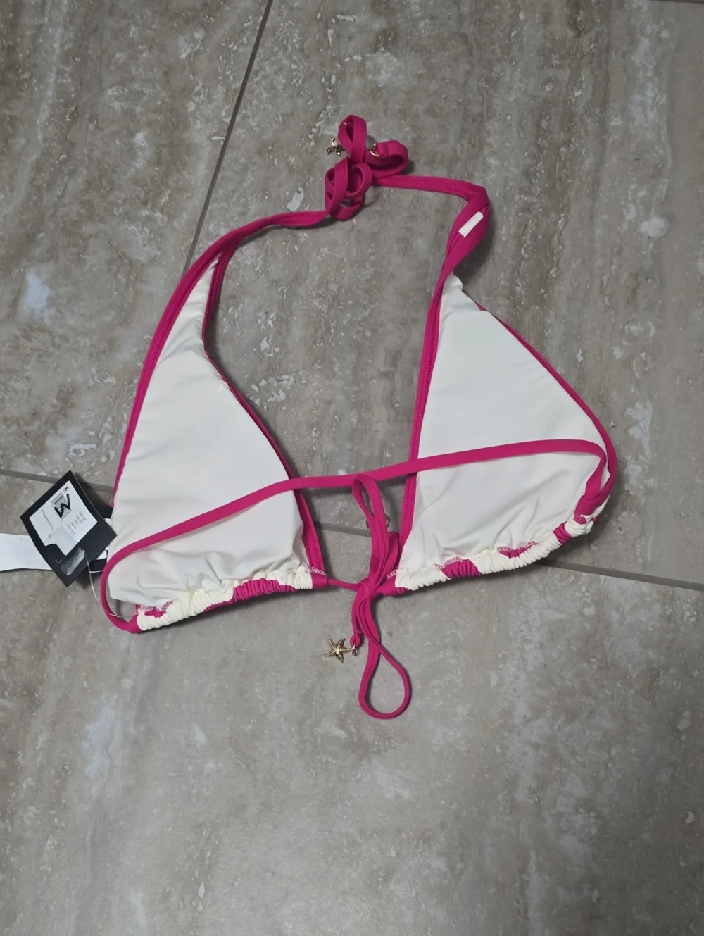 kate spade Pink & Creme Stripe Triangle Bikini Top Sz Med Nwt